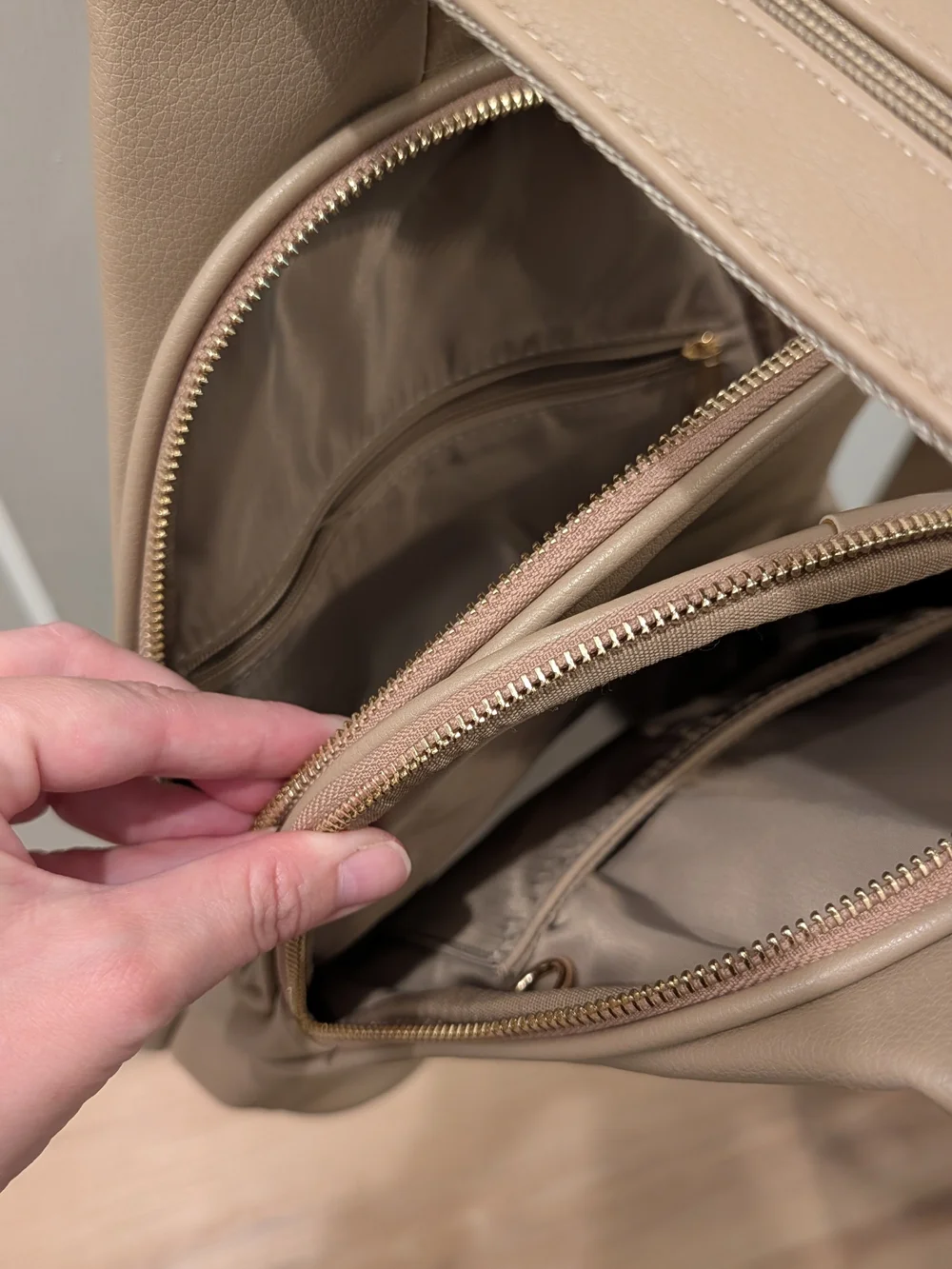 Beige Women's Leather-Style Backpack - Everyday Chic